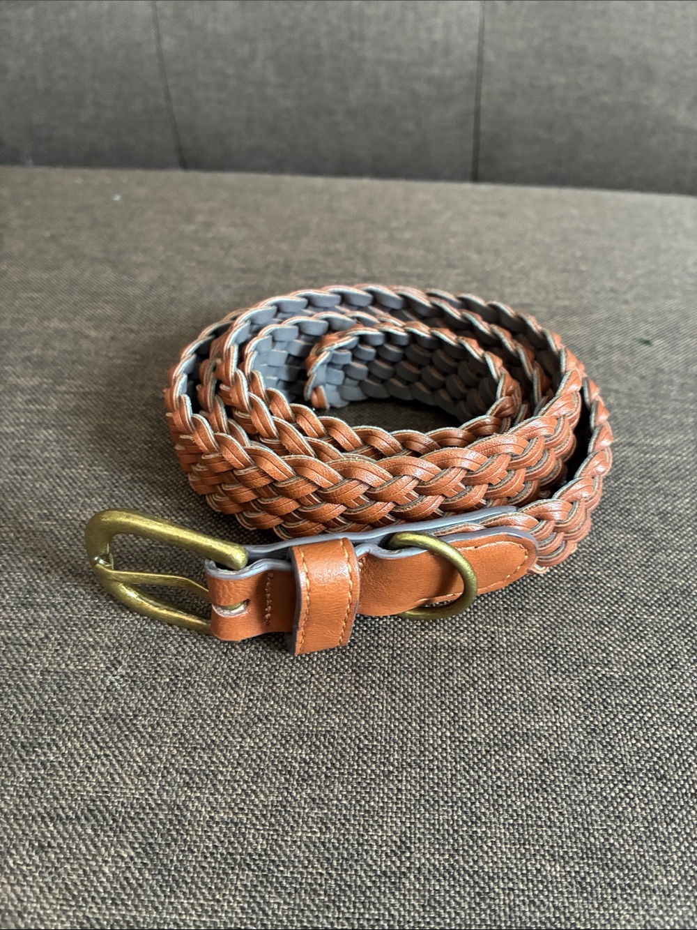 Woven Leather Belt in Tan with Brass Buckle